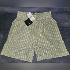 Striped Green Linen-Blend Shorts